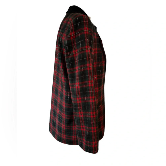 Vintage Wool Blend Tartan Plaid Velvet Collar Sag Harbor Single-breasted Blazer - Picture 5 of 7